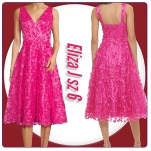 Eliza J Women's Sleeveless V-Neck Fit & Flare Pink Midi Dress